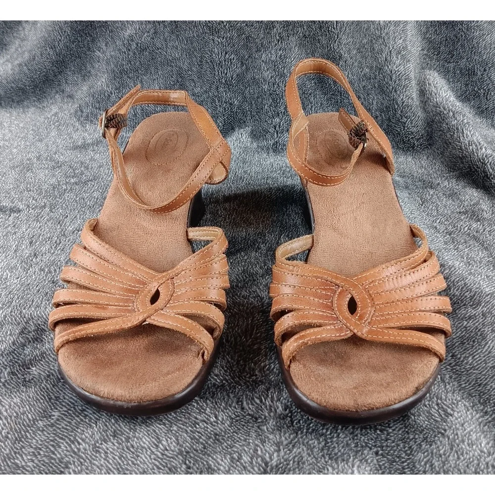 Dr Scholls Womens Tan Leather‎ Wedge Sandals Ankle Strap Comfort Shoes Size 7.5
